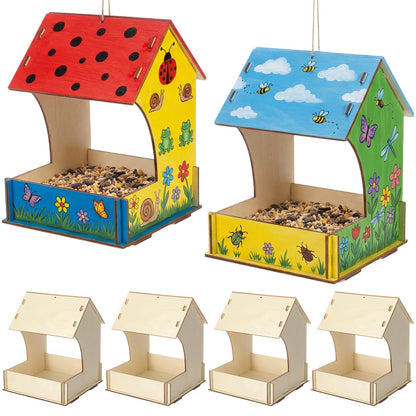 6 Pack Bird Feeder Kits Bulk Wooden DIY Birdhouse Kits Unfinished Bird Feeder Birdhouse to Paint Wood Craft for Educational Fun Art Outdoor Activities Gifts