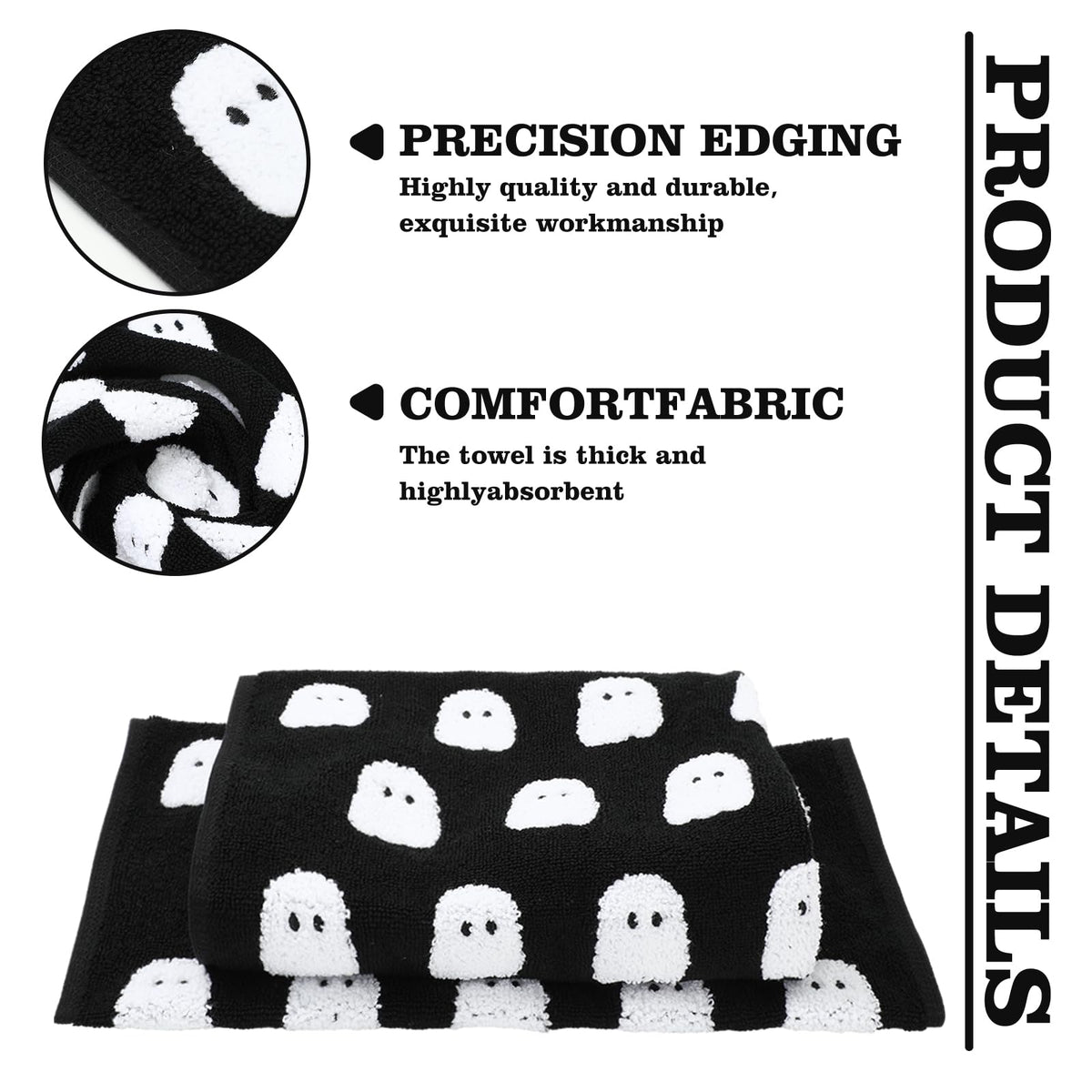 JarThenaAMCS 2 Pack Halloween Hand Towels 3D Black White Ghost Decorative Towel Spooky Boo Cotton Bathroom Towel for Kitchen Drying Cleaning, 29.5 x 13.7 Inch