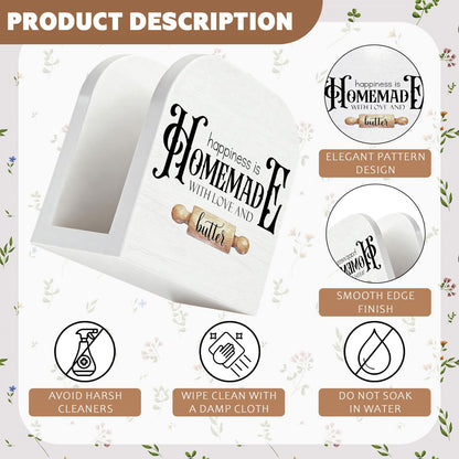 YRDBGHZDF Baking Kitchen Wood Napkin Holder, Happiness Is Homemade with Love and Butter Wooden Standing Napkin Dispenser for Table Kitchen Dining Room Party Bakery Decorations