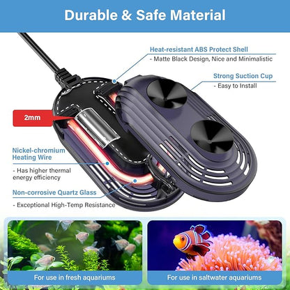 hygger Small Aquarium Heater, 25W Submersible Betta Fish Tank Heater with Adjustable Temperature External Controller, Turtle Heater with LED Display for up to 5 Gallon Tanks
