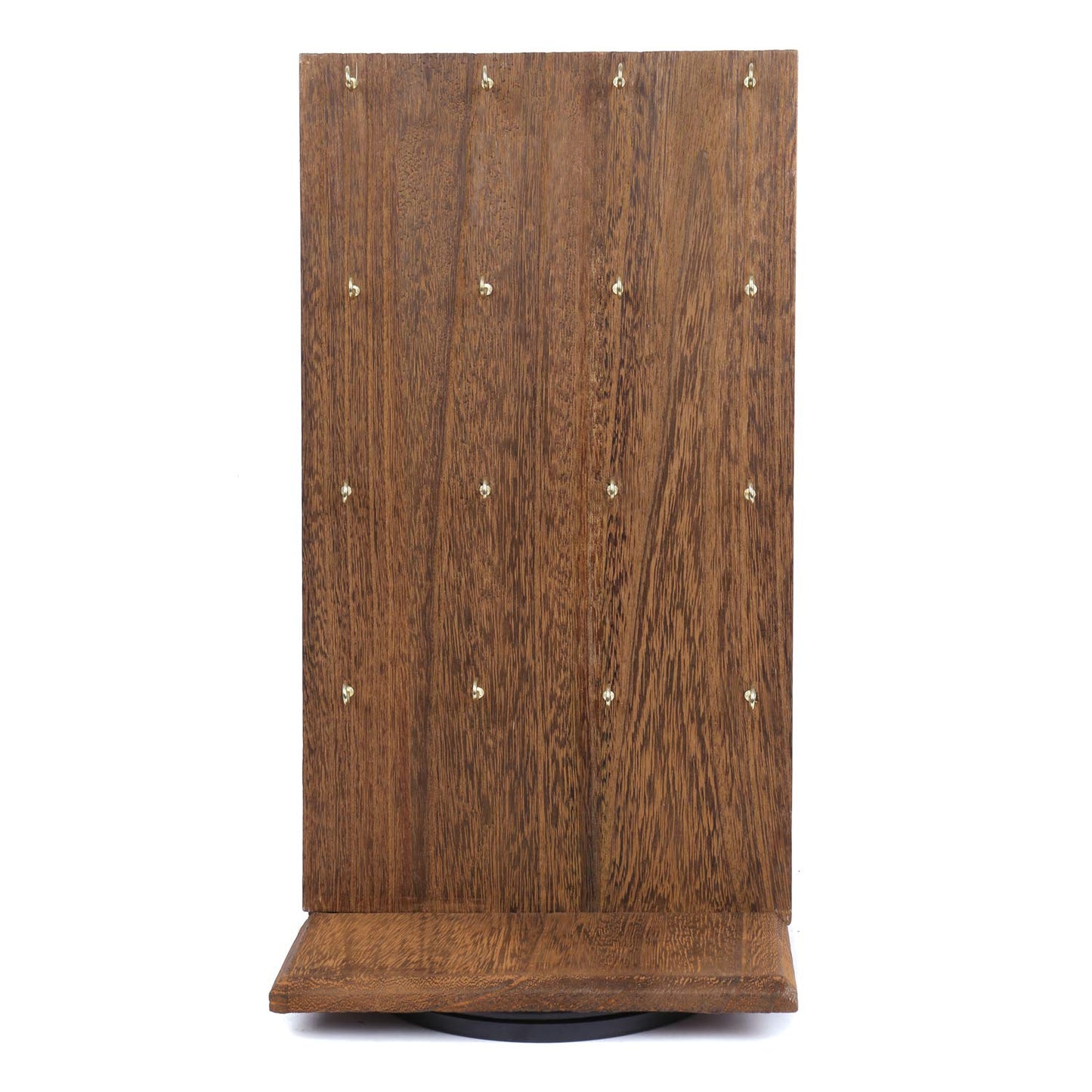 Ikee Design Wooden Rotating Two-Sided Jewelry Display Stand, Rotating Organizer with 32 Hooks for Store, Earring Keychain Display with Hooks, Brown color, 9 W x 7.5 D x 16.5 H in