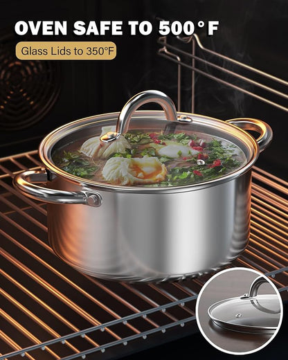 Cook N Home Basics 12 Quart Stainless Steel Stock Pot with Lid, Cooking Pot for Pasta, Stockpot with Sturdy Handle, Soup Pot with Even Heating, Oven & Dishwasher Safe, Cookware for Canning, Boiling