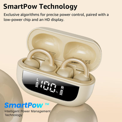 TOZO OpenEarRing True Open Ear Earbuds, Lightweight Comfort Open Ear Clip Wireless Earbuds, 40H Play Bluetooth 5.4 Headphones with Smart Digital Display Design Fit Sports Running, Workout Khaki