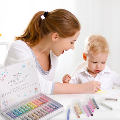 Heyoxista Dustless Wet Erase Chalk Set for Kids - 72 Pcs Vibrant Glass Markers with 24 Finger Grips | Non-Toxic Drawing Kit for Windows, Whiteboards & Smooth Surfaces | Removes Easily with Damp Cloth