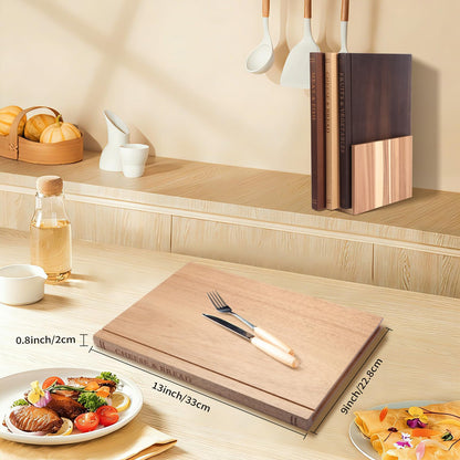 Book Cutting Board Set, Wooden Kitchen Book Cutting Board with Stand, Book Shaped Cutting Board for Kitchen Prep & Decorative Display