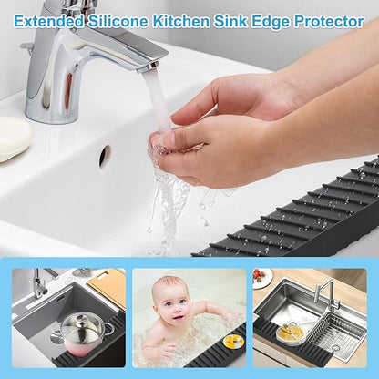 Silicone Faucet Splash Guard 4" x 30", Faucet Water Catcher Mat, Longer