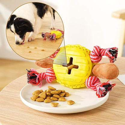 Sedioso Multifunctional Rubber Dog Chew Toy for Middle, Large Dogs - Food Dispensing Puzzle Toy, Aggressive Chewer, Yellow