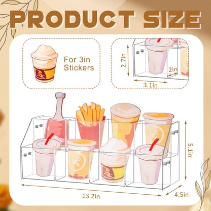 Yuntau Acrylic Sticker Display Stand, Transparent Sticker Display Stand for Vendors, Stamp Organizer Shelf Ideal for Small Business Supplier Events and Trade Shows (2 Tier/8 Pockets)
