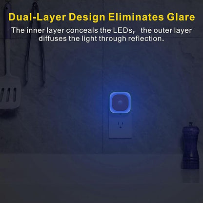 YUNLEX 2 Pack Plug in Night Light with Motion Sensor & Dusk to Dawn Sensor, 3 in 1, Auto ON/Off, Dimmable, Night Lights Plug into Wall for Bathroom, Kitchen, Light Blue