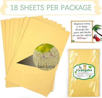 Firdnyohs 20PCS Gravel Paper for Bird Cage,11x17 Inch Bird cage Liner Gravel Paper Special for Bird Cage in sea Sand-Great for Hard-Billed Birds Safe& Clean & Easy for Improved Digestion…