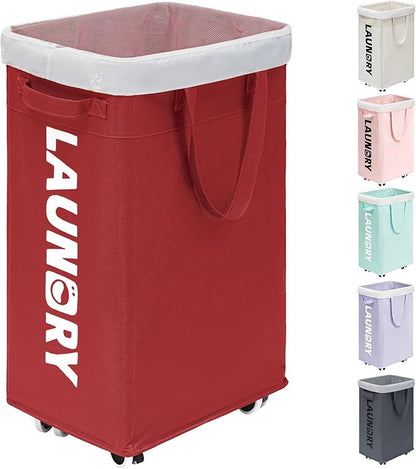 Goodpick Laundry Basket with Wheels, 75L Large Roolling Laundry Basket with