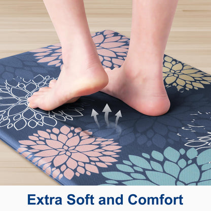 Anti-Fatigue Kitchen Mats Set 2 Piece, StepLively Blue Cushioned Foam Non-Slip Waterproof Standing Mats, Oeko-TEX Certified for Sink, Stove, Office & Laundry (17.3"x30"+17.3"x47")