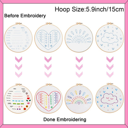 Louise Maelys 12 Pre-Stamped Embroidery Kits for Beginners, Cross Stitch for Kids Girls,DIY Needlepoint Craft Sewing,Practice Kit Supplies,Funny Cute Pattern,Perfect for Ages 8-12