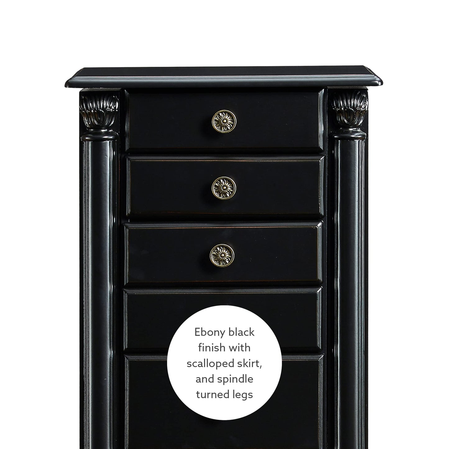 Powell Ebony Jewelry Armoire, Distressed Ebony Black; Black Lining