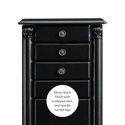 Powell Ebony Jewelry Armoire, Distressed Ebony Black; Black Lining