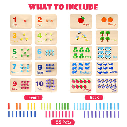 Gserin Wooden Counting Numbers Peg Board for Kids, Montessori Math Toy for Toddlers, Math Manipulatives Preschool Early Learning Educational Materials for Kids 3 4 5 6 7