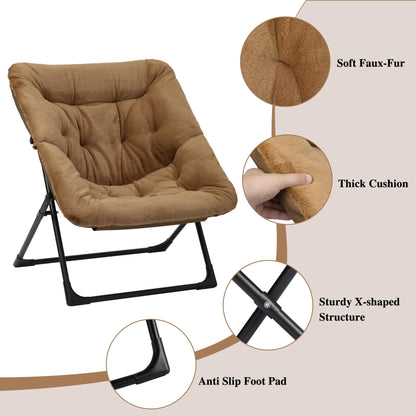 Mordchil HF Comfy Saucer Chair for Adults, Soft Faux Fur Bedroom Chair, Accent Dorm Chairs, Flexible Living Room Reading Chairs, Oversized Folding Seat for Teens, X-Large, Brown