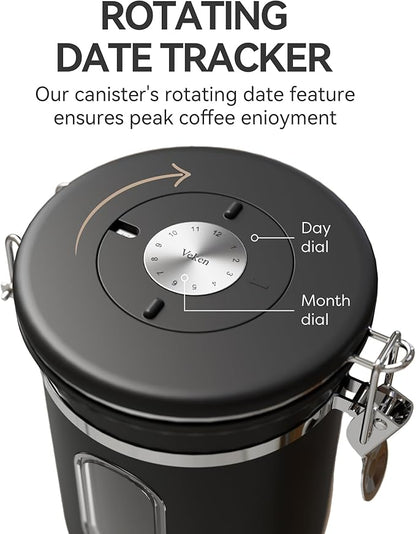 Veken Coffee Canister with Window, Airtight Stainless Steel Kitchen Food