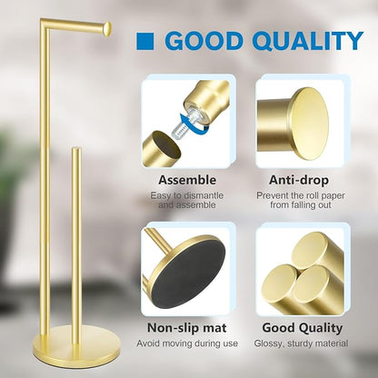 Toilet Paper Holder Stand,Toilet Paper Holder Free Standing,Gold Toilet Stand Holder for 4 Rolls,Toilet Paper Storage by Bathth