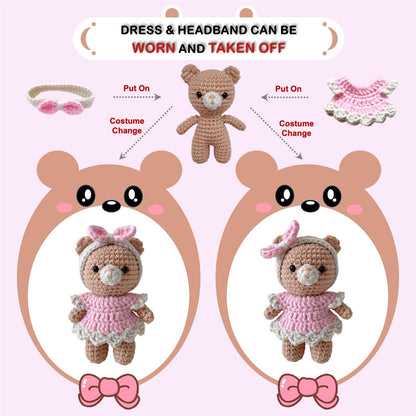 LoopMap Amigurumi Crochet Kit for Beginners with Removable Dress & Video Tutorials, DIY Bear Making Kit Includes Premium Yarn & Tools, Creative Gift for Adults Teens (Pink)