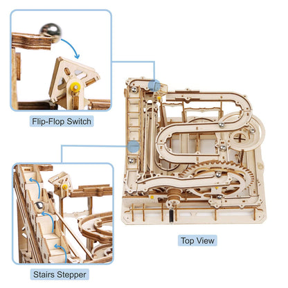 ROKR 3D Wooden Puzzles Marble Run Set - Mechanical Model Kit for Adults DIY Roller Coaster Toys Gifts for Adult (Marble Parkour)