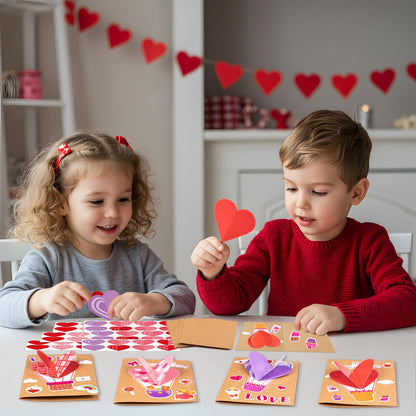 80UncleKimby 28Sets Valentines Day Crafts Card Making Kit DIY 3D Heart Cards with Envelopes Conversation Hearts Arts Craft Classroom Exchange Party Favors Bulk Supplies