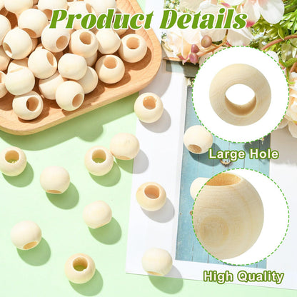 Ornazy 500Pcs 20mm Wood Round Spacer Beads Wooden Large Hole Craft Balls Natural Unfinished Macrame Beads for Jewelry Making DIY Accessories