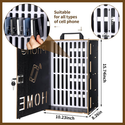 RattanView Mobile Holder Classroom 36 Slots Wooden Cell Phone Storage Cabinet Pocket Chart Phone Jail Cell Phone with Handle and Security Lock for Classroom Office and Office Meeting (Black Color)