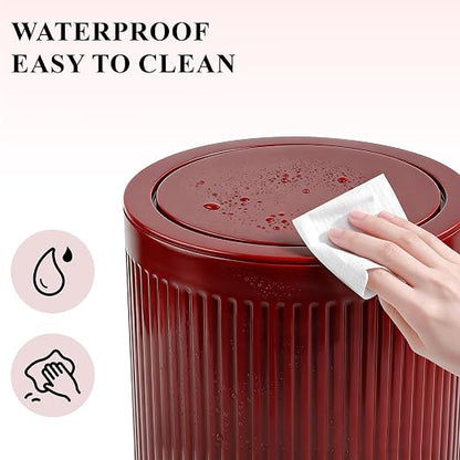 JiatuA Small Bathroom Trash Can with Lid, 2.1 Gallon Garbage Can with Pop-Up Lid Trash Bin Round Wastebasket for Kitchen Bedroom Office Living Room Toilet College Dorm, Red