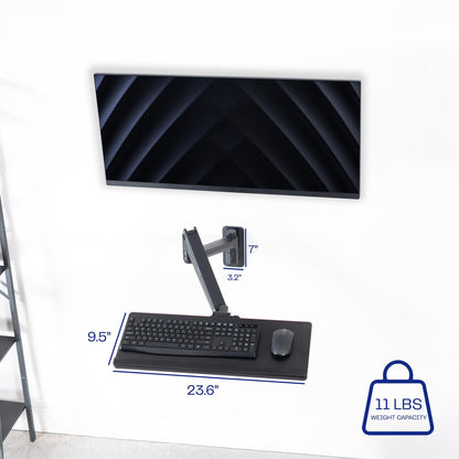 VIVO Sit-Stand 24 Inch Pneumatic Spring Keyboard and Mouse Tray Wall Mount, Counterbalance Height Adjustable Typing Platform, Ergonomic Tilt, Black, MOUNT-KB35C