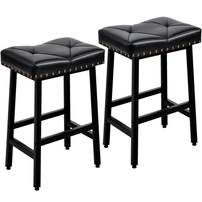 VECELO 25 inch Counter Height Stools for Kitchen Island, 3.3'' Thick PU Upholstered Saddle Seats, Backless Bar Chairs with Metal Base, Black