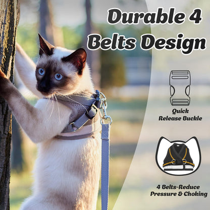 Supet Cat Harness and Leash Set - Soft Mesh Adjustable Cat Vest Harness with Reflective Strap for Walking Cat and Puppy Rabbit