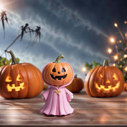 Lummitwit Pink Halloween Ghost Decoration, Cute Pink Ghost Figurine, Halloween Resin Figurine, Cute Pumpkin Ghost Indoor Dining Table, Mantel, Shelf Decoration Craft Pumpkin Gift (Pumpkin Face)