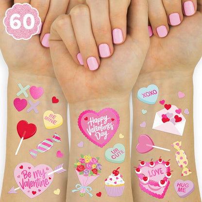 xo, Fetti Valentine's Day Temporary Tattoos - 54 Hot Pink Foil Styles | V-Day Party Decoration, Galentines, Party Favor, Be Mine, Candy Heart, Vday Supplies, XOXOs