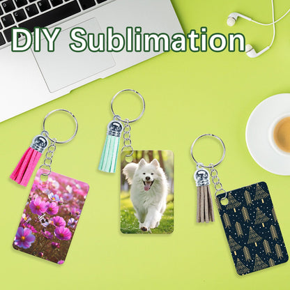 GEKIXUTP 160 Pcs metal Sublimation Keychain Blanks Bulk,Double Sided Sublimation Blanks Keychain Heat Transfer Keychain Blanks with Tassels,Sublimation Ornament Blanks key chain