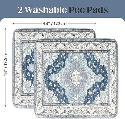 Washable Pee Pads for Dogs, 2 Pack Reusable Puppy Training Pads 48"x48" Super Absorbent Waterproof Dog Training Pads, Non-Slip Potty Pads, Whelping Pads Litter Mat Navy & Ecru
