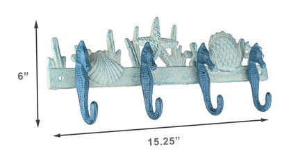 Zeckos Enchanting Blue and White Cast Iron Seahorse Nautical Sea Life Decorative Wall Hook, Towel Hanger or Coat Rack - Perfect Beach Home and Coastal Accent
