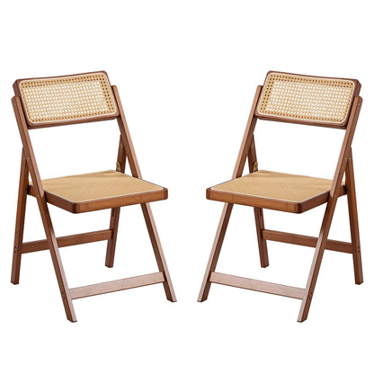 Furlide Rattan Folding Chairs, Modern Mid Century Dining Chairs Set of 2, Outdoor Bamboo Chairs for Bedroom Living Room Reading Room Dining Kitchen, Walnut