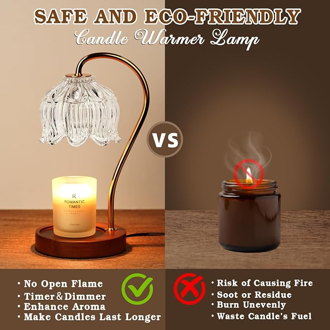 Funistree Flower Candle Warmer Lamp with Timer, Dimmable Candle Lamp Warmer, Christmas Birthday Gifts for Women Mom Her, Housewarming Home Decor, Lotus Wax Warmer for Yankee Candles - Clear Lily