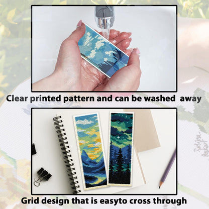 ACRNIGHEET 6PCS Cross Stitch Bookmark Kit for Adult Beginners Landscape Cross Stitch Kits DIY Crossstitch Kits Adult Stamped Bookmark Embroidery Bookmarks Kit with Instructions 8''x2.4'' 11CT