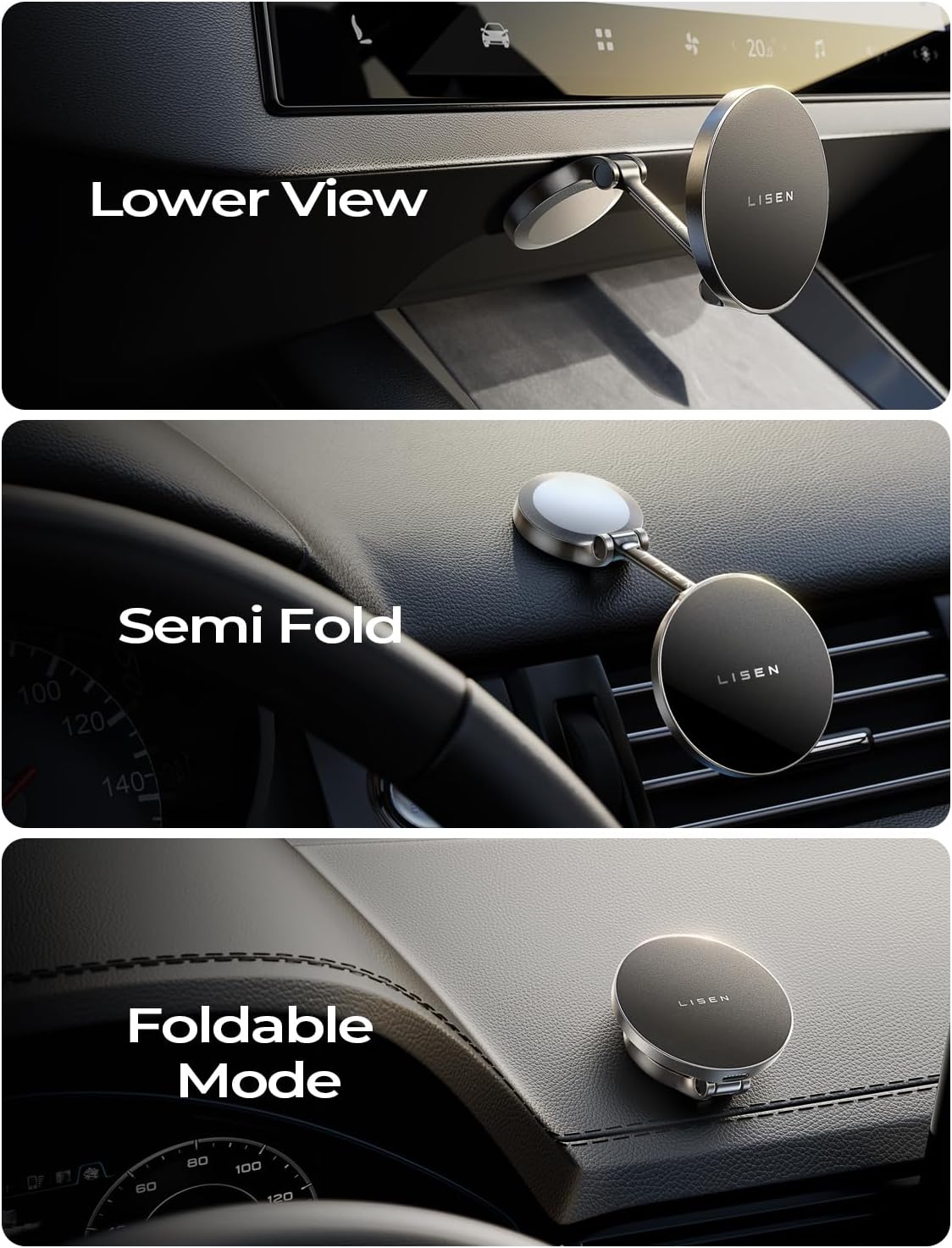 LISEN for iPhone 17 Magsafe Car Mount Charger, 15W Fast Charging Magnetic Wireless Car Charger [Mini & Metal], 2025 Ultra Magnetic Car Phone Holder Dashboard for iPhone 17 Pro Max Air 16 15 14