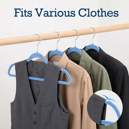 HOUSE DAY Tranquil Blue Velvet Hangers 60 Pack, Non Slip Clothes Felt Hanger Heavy Duty for Coat, Premium Slim Space Saving Suit Hangers for Closet Organizer, 360° Rotating Silver Hook