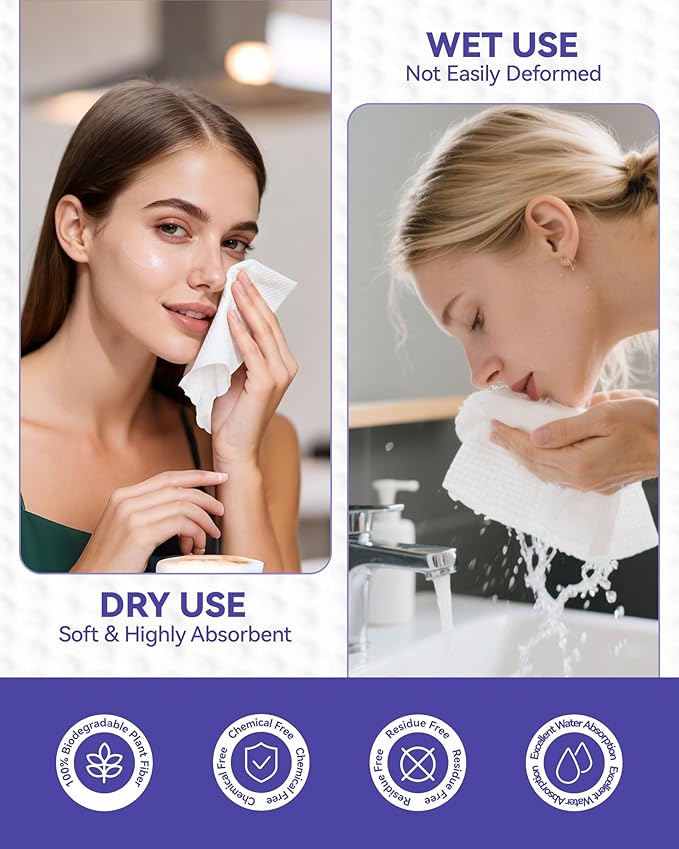 Disposable Face Towels, Soft Makeup Remover Dry Wipes, Thick Facial Tissue