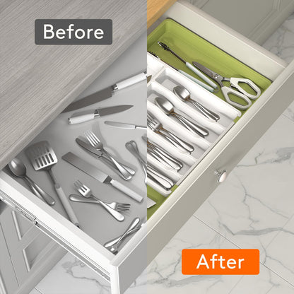 Lifewit Silverware Drawer Organizer, Expandable Utensil Tray for Kitchen, BPA Free Flatware and Cutlery Holder, Adjustable Plastic Storage for Spoons Forks Knives, 8.5"-14.1" x 12.1", Black