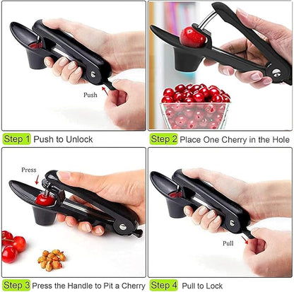 Cherry Pitter Tool, Heavy-Duty Seed Core Remover With Space-Saving Lock Design, Pit Remover for Cherries (Black)