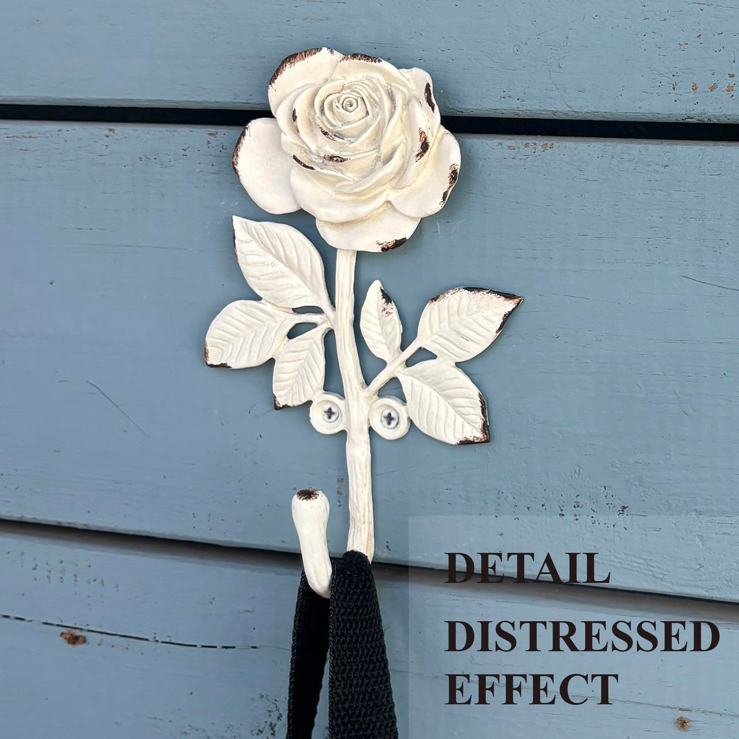 6 Funpop: 2 Pieces of White Blossoming Rose Wall Hooks, Heavy-Duty Metal Decorative Wall Hooks for Hanging Coats, Bags, Towels. Flower Ornate Style for Home Decor