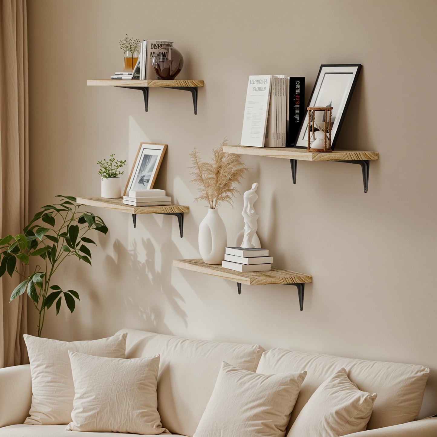 SKYSEN Floating Shelves for Wall Set of 6, 15.7in Wood Wall Shelf for Decor, Bathroom, Bedroom, Storage, Book,Kitchen, Living Room - Rustic Brown(fs-40-l)