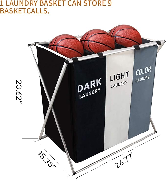 Nicesail 3 Section Laundry Basket Printed Dark Light Color, Foldable