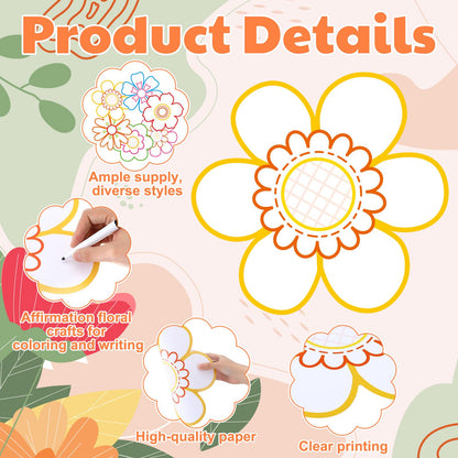 Motipuns 36 Pcs Affirmation Floral Craft 11 Inch Pre Cut Affirmation Floral Back to School Craft Kit for Positive Message Flower for Classroom Home Social Emotional Learning Activities