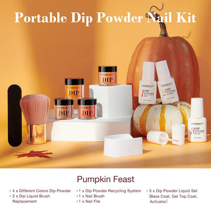 AZUREBEAUTY Dip Powder Nail Kit Starter, All Season Skin Tone Nude Brown 4 Colors Acrylic Dip Powder Liquid Set with Base/Top Coat Activator for French Nail Art Manicure DIY Salon Gifts